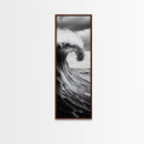 Ocean Wave, Monochrome Surf, Nature Power, Dramatic Sea, Framed Canvas Print, Coastal Wall Decor, Modern Bathroom Art, Minimalist Ocean Art
