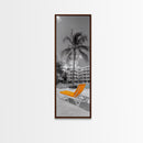 Poolside Palm, Tropical Escape, Resort Vibe, Orange Chair, Framed Canvas Print, Summer Wall Decor, Boho Art, Living Room Tropical Art