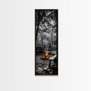 Forest Firepit, Glowing Flames, Wilderness Night, Framed Canvas Print, Camping Wall Art, Rustic Fall Decor, Cabin Living Style