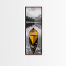 Yellow Canoe, Peaceful Lake, Mountain Reflections, Canvas Print, Nature Lover Gift, Minimalist Wall Art, Cabin Living Room Decor