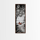 Lonely Figure, Red Bench, Reflective Scene, Peaceful Beach Wall Art, Framed Canvas Print, Black and White Photography, Zen Room Decor