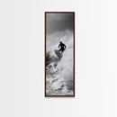 Surfer Wave, Extreme Sports, Ocean Power, Surf Culture, Dynamic Motion Shot, Framed Canvas Print, Coastal Teen Bedroom Wall Art