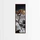 Twisted Tree, Desert Bloom, Rustic Wilderness, Nature Drama, Framed Canvas Print, Boho Living Room Wall Art, Moody Outdoor Style