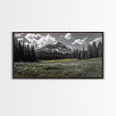 Mountain, Meadow, Wildflowers, Alpine meadow bloom and majestic peak on this Framed Canvas Print, serene Nature Wall Art for Entryway