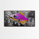 Neon Fish, Vibrant Sea Life, Underwater Wall Art, Ocean Fantasy, Framed Canvas Print, Kids Room Decor, Tropical Pop Art, Bold Colors