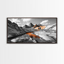 Glacial Canyon, Orange Reflection, Monochrome Mountain, Fall Landscape, Framed Canvas Print, Rustic Wall Decor, Adventure Photography