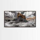 Desert Barn, Rustic Landscape, Western Vibes, Autumn Glow, Framed Canvas Print, Farmhouse Wall Art, Abandoned Homestead Photography