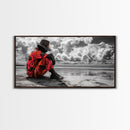 Island Dreaming, Beach Vibes, Serene Reflection, Cultural Portrait, Framed Canvas Print, Living Room Wall Art, Peaceful Coastal Scene