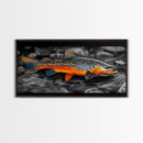 Rainbow Trout, Colorful Fish, Bold Patterns, River Stream – Framed Canvas Print, Fishing Wall Art, Cabin Decor, Rustic Wildlife