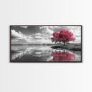 Pink Tree Reflections, Minimal Nature Art, Monochrome Landscape Canvas Print, Tranquil Bedroom or Living Room Wall Decor