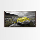 Yellow Moss Rock, Moody Nature Photography, Icelandic Landscape Art, Wilderness Inspired Canvas Print, Rustic Cabin Wall Decor
