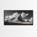 Dramatic Peak, Cloudy Sky, Monochrome Nature, Canvas Print, Minimalist Mountain Wall Art, Office Decor, Black White Landscape
