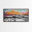 Vibrant Ocean, Sunset Sky, Colorful Waves, Canvas Print, Surreal Coastal Wall Art, Bathroom Decor, Modern Beach Aesthetic