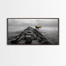 Ship At Sea, Yellow Boat, Ocean Journey, Nautical Photography, Canvas Print, Coastal Wall Art, Bathroom Decor, Minimalist Ocean Art