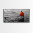 Orange Buoy Water, Marine Marker, Sea Navigation, Ocean Decor, Canvas Print, Coastal Living Room Art, Minimal Nautical Wall Decor