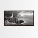Lighthouse Ocean Storm, Coastal Cliff Light, Framed Canvas Print, Nautical Wall Art, Beach House Decor, Dramatic Sky Scene, Office Art
