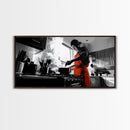 Bold Cooking Moment, Artistic Kitchen Scene, Red Apron Chef, Steam and Light, Framed Canvas Print, Kitchen Wall Art, Modern Pop Style
