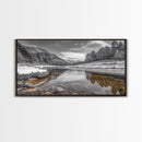Snow River Scene, Winter Landscape, Peaceful Stream, Framed Canvas Print, Rustic Cabin Decor, Nature Wall Art, Minimalist Winter Aesthetic