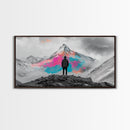 Rainbow Mountain, Vibrant Summit, Hiker Adventure, Canvas Print, Surreal Landscape Art, Wanderlust Wall Decor, Modern Office Artwork