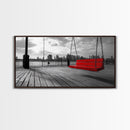 Red Swing, Skyline View, Urban Romance, Canvas Print, Cityscape Wall Art, Modern Minimalist Decor, Contemporary Bedroom Accent