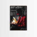 Red Jacket, Reading Firelight, Cozy Vibes, Stylish Man, Framed Canvas Print, Fall Wall Art, Office Decor, Modern Masculine Art