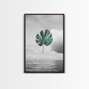Monstera Leaf, Ocean Breeze, Tropical Minimalism, Floating Leaf, Framed Canvas Print, Modern Bathroom Art, Boho Decor, Tropical Wall Art