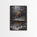 Lone Yellow Tree, Tranquil Pond, Forest Reflection, Canvas Print, Fall Nature Wall Art, Autumn Minimalist Decor, Peaceful Meditation Room