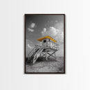 Lifeguard Tower Yellow, Beach Escape, Summer Vibe Art, Ocean Watch Post, Framed Canvas Print, coastal home decor, beach house wall art
