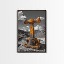 Rusty Bolt, Yellow Steel, Industrial Contrast, Framed Canvas Print, Garage Decor, Workshop Wall Art, Urban Grunge Photography
