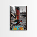Red Peg, Graffiti Steel, Urban Rust Texture, Canvas Print, Industrial Wall Art, Modern Loft Decor, Urban Decay Photography
