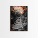 Rocky Trail, Autumn Leaves, Forest Path, Framed Canvas Print, Fall Nature Wall Art, Rustic Entryway Decor, Hiking Landscape Art