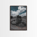 Elephant Reflection, Watering Hole, Savannah Sky, Framed Canvas Print, Wildlife Wall Art, Safari Style Decor, Nature Photography