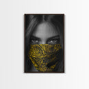 Yellow Bandana Girl, Intense Eyes, Street Portrait, Framed Canvas Print, Modern Photography, Teen Bedroom Wall Art, Bold Style