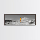 Yellow Suit, Surreal Desert, Lone Wanderer, Conceptual Art — Framed Canvas Print, Modern Art, Office Decor, Minimalist Statement Piece
