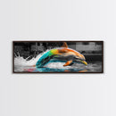 Color Splash Dolphin, Ocean Leap, Vibrant Marine, Joyful Moment — Canvas Print, Bathroom Decor, Beach House Wall Art, Pop Art Style