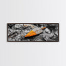 Tribal Blade, Ancient Weapon, Stone Texture, Orange Detail, Framed Canvas Print, Masculine Wall Art, Rustic Decor, Warrior Vibes