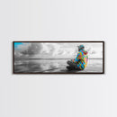 Colorful Hoodie, Peaceful Ocean, Reflective Moment, Street Style, Framed Canvas Print, Boho Wall Art, Teen Bedroom Decor