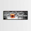 Tranquil Lotus, Zen Water, Orange Glow, Reflective Serenity, Framed Canvas Print, Bedroom Wall Art, Spa Decor, Boho Style, Meditation Vibe