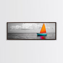 Sailboat Art, Bright Sail, Ocean Calm, Nautical Theme, Framed Canvas Print, Beach Wall Art, Coastal Decor, Minimalist Living Room Art