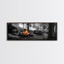 Forest Firepit, Picnic Spot, Smoky Trees, Nature Flame, Canvas Print, Fall Wall Art, Camping Cabin Decor, Rustic Outdoor Style