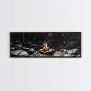 Stone Circle, Night Fire, Forest Blaze, Cozy Gathering, Canvas Print, Wilderness Wall Art, Fall Camping Decor, Rustic Cabin Style