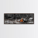 Ember Campfire, Twilight Glow, Nature Heat, Forest Shadows, Framed Canvas Print, Outdoor Wall Art, Fall Rustic Decor, Adventure Accent