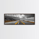 Coastal Highway Drive, Scenic Ocean Road, Stormy Sky Vibes, Framed Canvas Print, Modern Wall Art, Office Decor, Monochrome Landscape