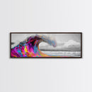 Rainbow Wave Curl, Surf Art Explosion, Vibrant Ocean Energy, Framed Canvas Print, Beach House Decor, Colorful Coastal Wall Art