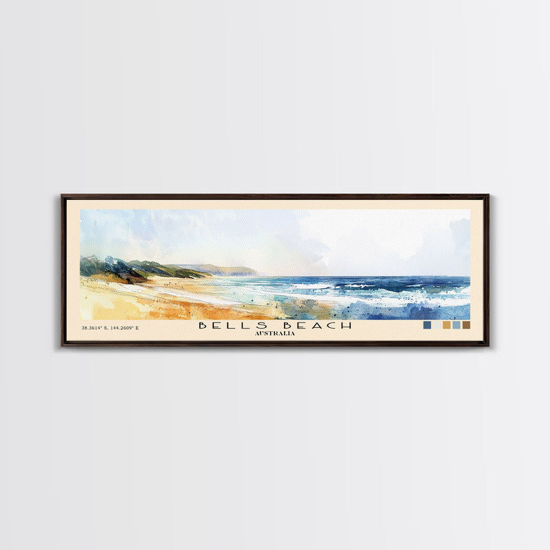 Bells Beach, Australia Watercolor Beach Print, Vacation Gift, Australia Wall Art, Framed Canvas Print, Framed Beach Painting