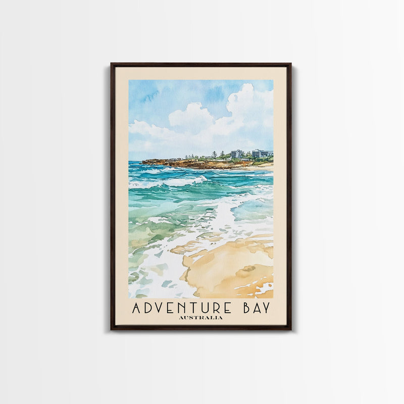 Adventure Bay, Australia Watercolor Beach Print, Vacation Gift, Australia Wall Art, Framed Canvas Print, Framed Beach Painting