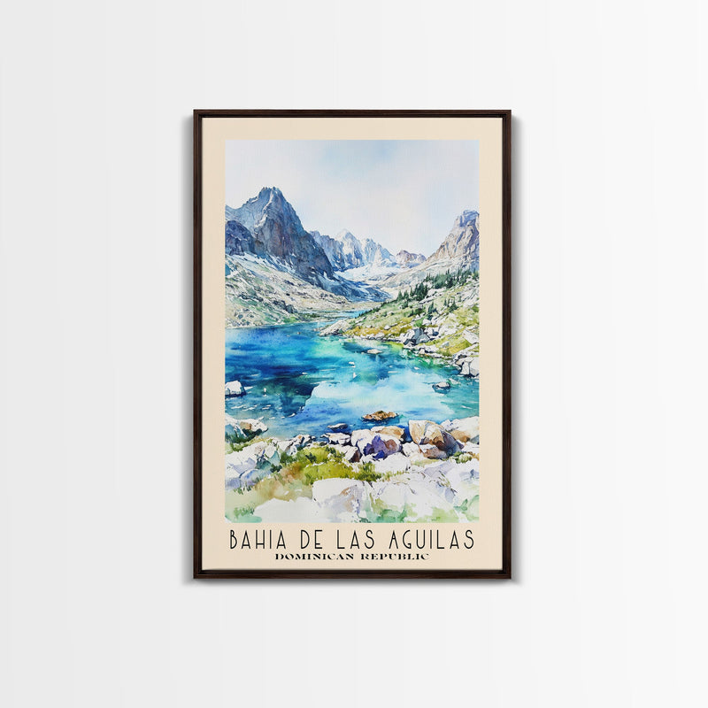 Bahia de Las Aguilas, Dominican Republic Watercolor Beach Print, Vacation Gift, Dominican Republic Wall Art, Framed Canvas Print, Framed Beach Painting