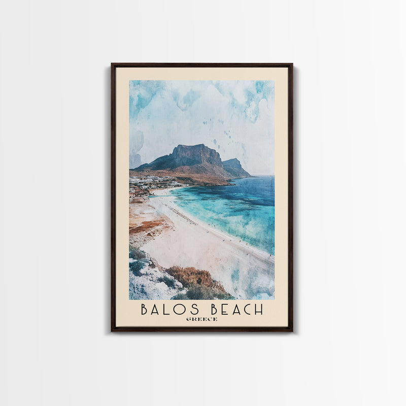 Balos Beach, Greece Watercolor Beach Print, Vacation Gift, Greece Wall Art, Framed Canvas Print, Framed Beach Painting