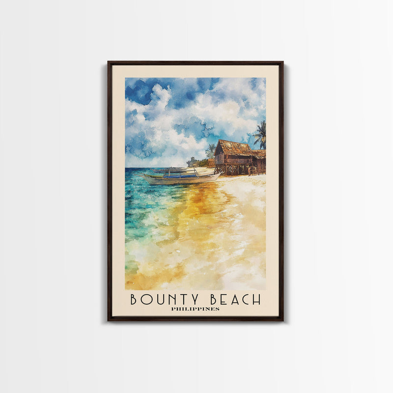 Bounty Beach, Philippines Watercolor Beach Print, Vacation Gift, Philippines Wall Art, Framed Canvas Print, Framed Beach Painting