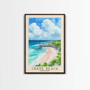 Crane Beach, Barbados Watercolor Beach Print, Vacation Gift, Barbados Wall Art, Framed Canvas Print, Framed Beach Painting